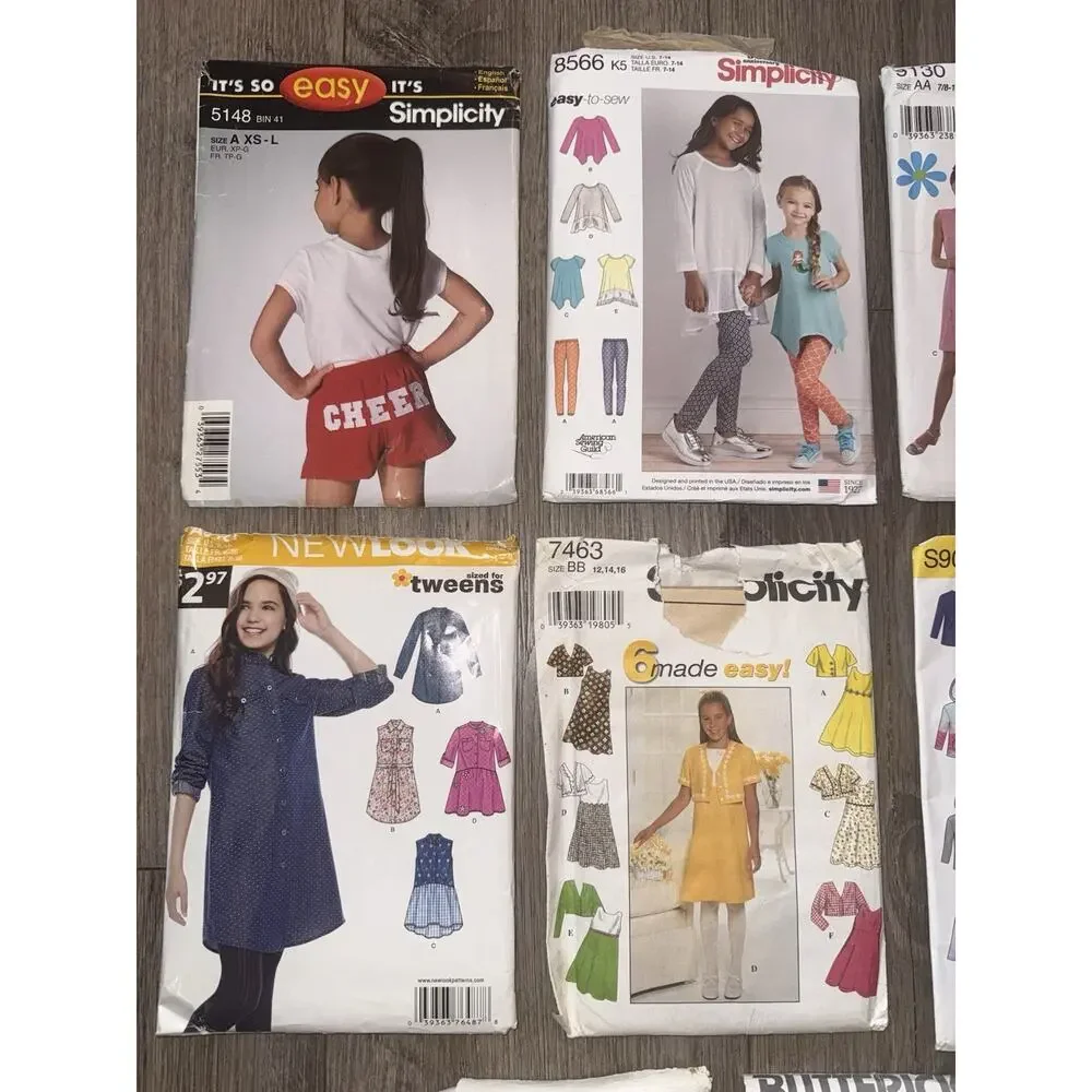 Lot of 8 Children's & Tweens Sewing Patterns Boys Girls Tops Bottoms Dresses